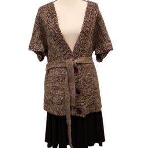 SAY WHAT? 1X Cardigan Womens Sweater With Belt Chunky Boho Brown